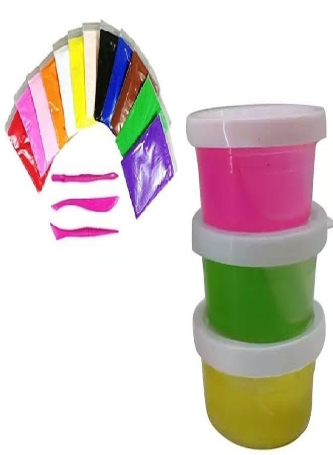 Freedy 6 Crystal Slime and 12 Air Dry Clay and Tools for Kids Boys and Girls Age 3+ Years Magic Mud Surprise GIF D